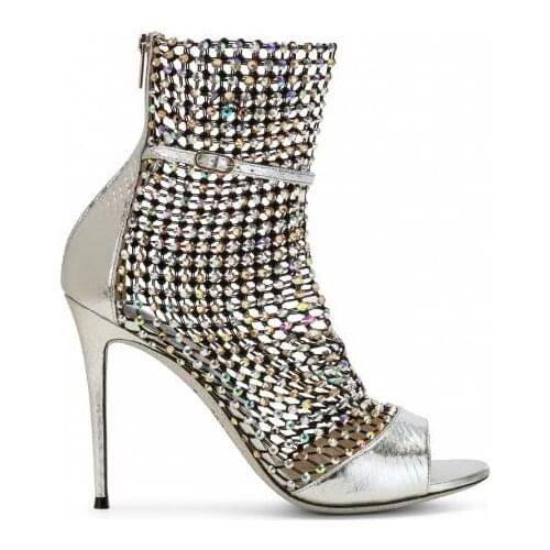 Woman Open-toe Sandals In Silver-tone Ayers Skin Mesh Insert Tiny Crystals Galaxia Sandal Strass 105 Shoes