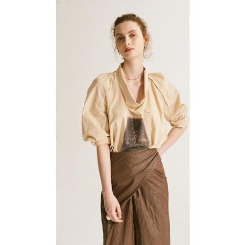 New wrinkle resistant long staple cotton direct spray printing swing neck lamb leg sleeve womens shirts 0806-01