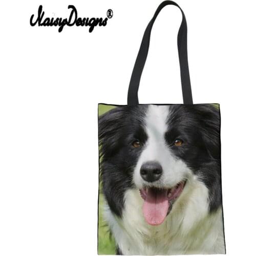 Women Shopping Bags Ladies Border Collie Dog Shoulder Bags Girls Female Big Capacity Beach Eco Folding Bolsas Compra Plegable