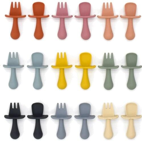 10Colors Baby Silicone Spoon Fork BPA-Free Material Soft Feeding Tableware Infant Feeding Learn To Eat Training Accessories