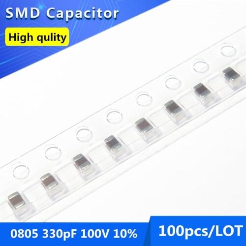 100pcs 0805 330pF 0.33NF 100V 10% Thick Film Chip Multilayer Ceramic Capacitor