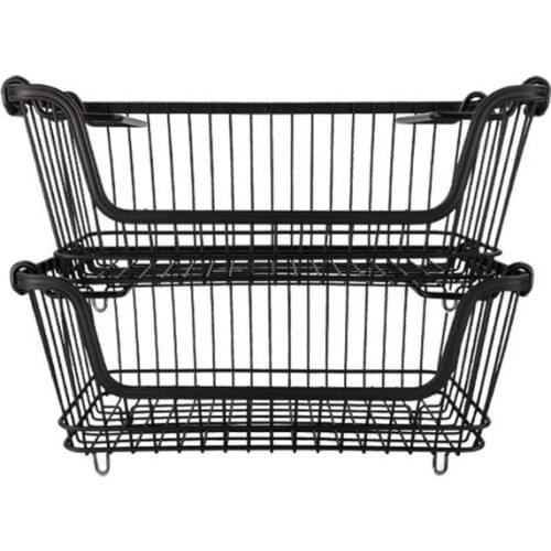 2Pcs Kitchen Storage Basket Counter Cabinet Fruit Vegetable Iron Art Storage Basket with Handles Rectangular Storage Box