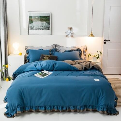 2021 New Washed Cotton Korean Ruffled Four-Piece Set Bed Skirt 1.5/1.8M Bedding bedding set queen