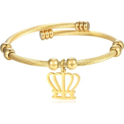3mm Heart Love Crown Charm Bracelet Bangle Womens Chain Stainless Steel Twisted Rope Bead Gold Silver Color Big Sale DKG194