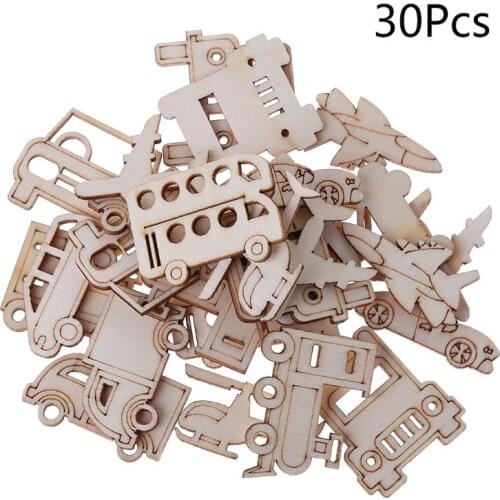 30Pcs/Bag Laser Cut Wood Embellishment Wooden Transportation Truck Car helicopter Shape Craft Wedding Decor