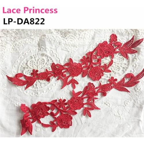 5 mirror pair DIY red polyester embroider lace applique Venise Lace flowers Garment accessories LP-DA822