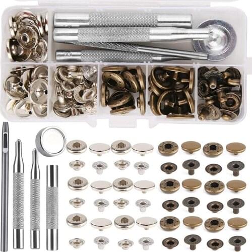 SHWAKK 85 PCS Leather Snap Fasteners Kit 10mm 15mm Metal Button Snaps Press Studs 4 Installation Tools Leather Snaps for Clothes