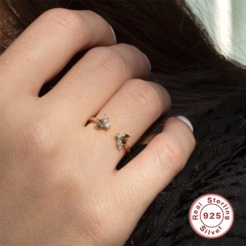 AIDE Mini Bee Rings For Women Engagement Exquisite Zircon Open Adjustable Finger 925 Sterling Silver Ring Fine Jewelry anillos