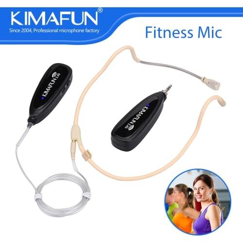 KIMAFUN Wireless Headset Waterproof Microphone System for Fitness Coach Yoga PC Laptop Phone Rechargeable Transmitter Receiver