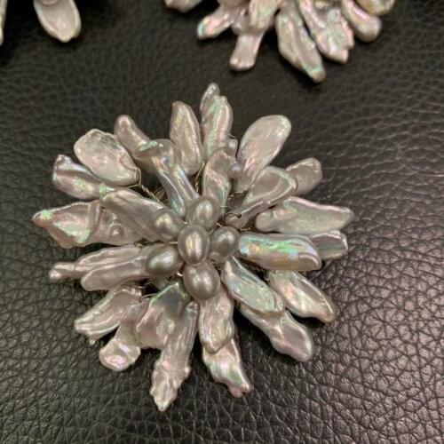 Keishi natural fresh water pearl brooch pins flower brooch grey pearl romantic fashion women jewelry free shipping handcraft
