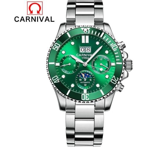 Carnival Brand Automatic Mechanical Military Watch Men Fashion Luxury Waterproof Luminous Green Sport Clock For Man Relogio 2021