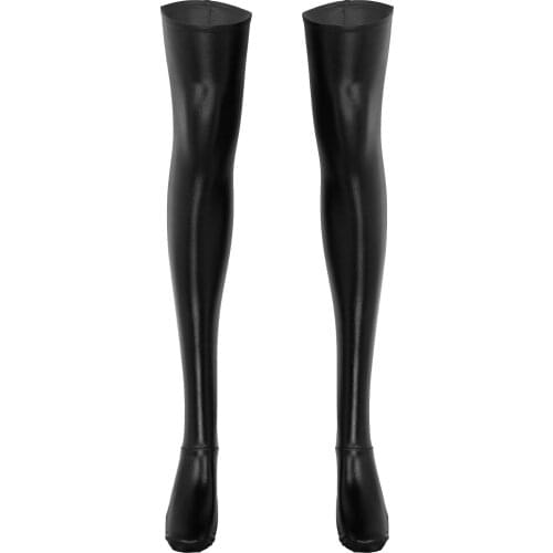 Black Womens Lingerie Sexy Latex Rubber Knee High Knee Stockings Long Spandex Size Small Erotic Sexy Hosiery for Sex