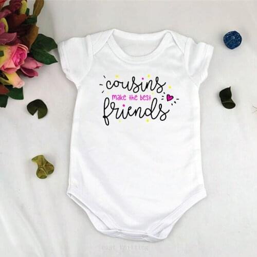 DERMSPE White Newborn Baby Boys Girls Cotton Short Sleeve Cousing Make The Best Friends Romper Jumpsuit Playsuit Baby Clothes