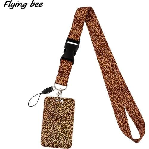 Flyingbee X1725 Classic Vintage Leopard Print Lanyard Credit Card ID Holder Bag Women Travel Bank Bus Business Card Cover Badge