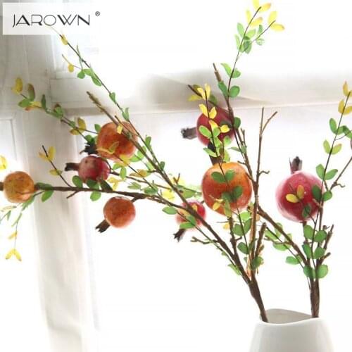 Artificial pomegranate Plastic Fruit Branch Artificial Green Plant Flowers for Wedding Home Garden Decoration