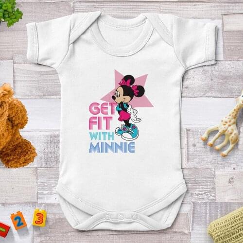 Get Fit With Minnie Letter Printed Baby Rompers Newborn Girl Summer Jumpsuits Harajuku Infant Toddler Short Sleeve Baby Boy Tops
