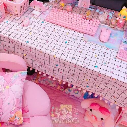 Kawaii White Plush Ball Tablecloth Table Decorations Rectangular Table Girls Home Decoration