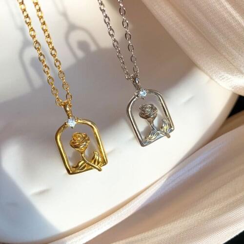 Beauty Gold Mens Rose Necklace | Vintage Dainty Rose Necklace | Minimalist Flower Jewelry For Men Boyfriend Gift Nature #Y38DHC