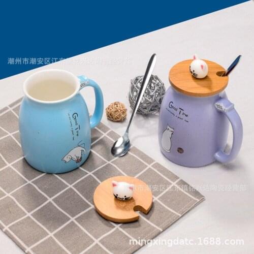 Fashion ceramic mug with lid and spoon Cute cartoon lovers Cup Office water cup MD17
