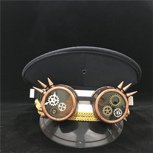 Men Police Hat With Gear Classes Black Cotton Military Hat Captain Hat Guard Adult Hat 3 Size