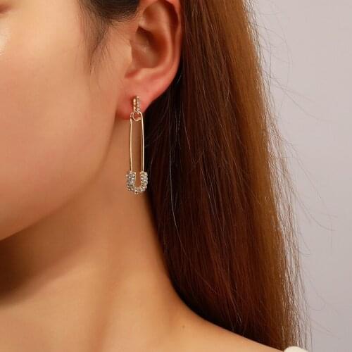 Trendy Paperclip Earring Set Rhinestone Safety Pin Stud Earrings For Women Jewelry Gift