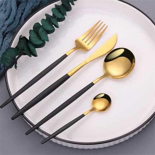 Cutlery Tableware Black Gold Dinnerware Set Stainless Steel Western Golden Flatware Knife Golden Kitchen Spoon Fork Dropshopping