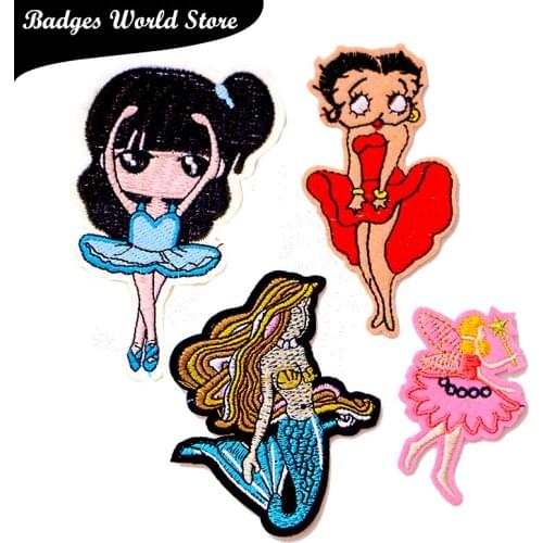 Cartoon Decorative Patch Queen Mermaid Girl Paris icon Embroidered Applique Patches For DIY Iron on Badges Stickers on backpack