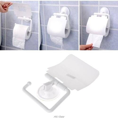 2018 Wall Mounted Plastic Suction Cup Bathroom Toilet Paper Roll Holder With Cover