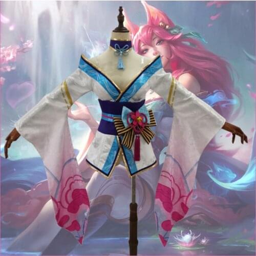 New Anime lol Spirit Blossm Ahri kimono Dress Nine-Tailed Fox cosplay costume full sets