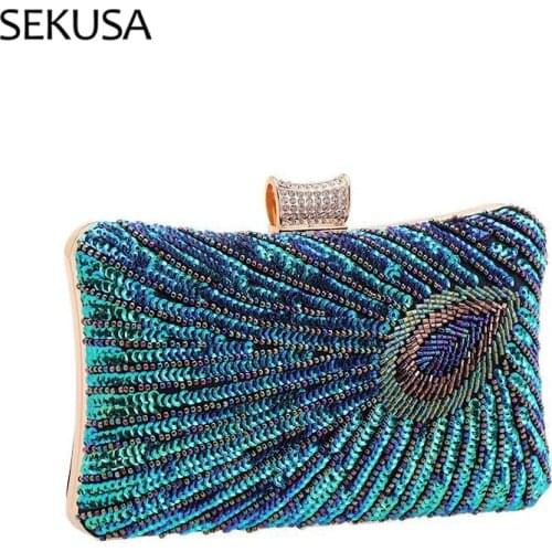 New Design Women Evening Bags Sequined Beading Diamonds Day Clutch Party Wedding Female Handbags Purse
