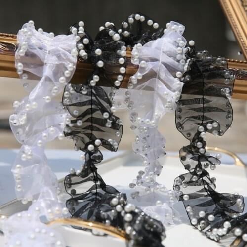 Organza Pearl Folds Lace Clothing Collar Fabric Bead Accessories Decoration White Pleated Lace Material Lace