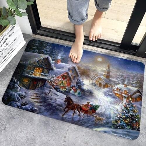 Christmas Pattern Kitchen Mat Bedroom Entrance Doormat Living Room Carpet 3D Home Floor Decoration Bathroom Non-Slip Rug