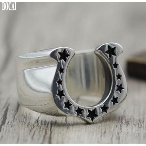 S925 silver jewelry personality trendsetter Vintage Retro horseshoe closed ring U shaped Silver Star Ring