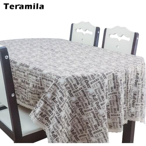 Teramila Thick Table Cloth Texts Design Linen With Lace Tablecloth Rectangular Square Dining Table Cover For Home Party Kitchen