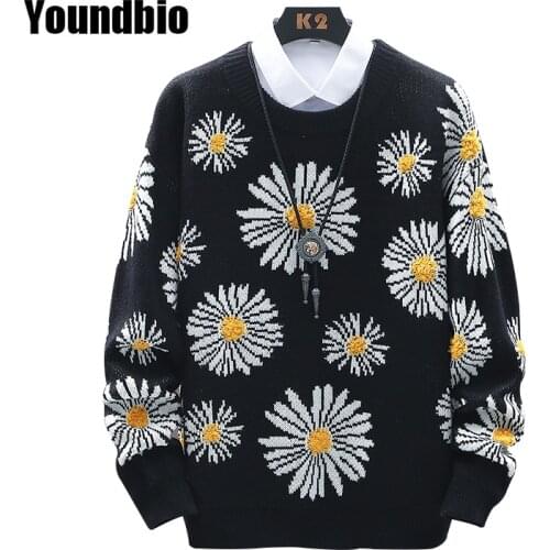 2021 Autumn And Winter New Round Neck Sweater Man High-quality Brand Loose Men Pullover Flower Pattern Casual Warm Mens Sweater
