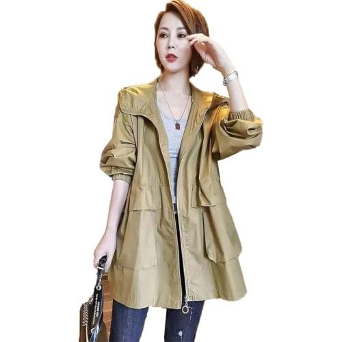 2021 Womens Windbreaker Jackets Mid-Length New Spring Autumn Casaco Large Size 3XL Thin Coat Loose Casual Hooded Jacket Female