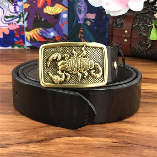 Scorpion Cowboy Belt Buckle Belts Men Leather Ceinture Brass Belt Buckle Men Leather Belt Wide Jeans Waist Yellow Belt MBT0011