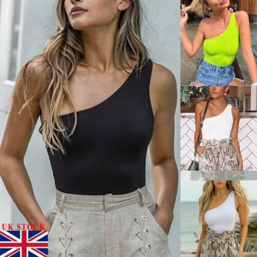 UK Women One Shoulder Jumpsuit Bodycon Bodysuit Top Romper Sleeveless Blouse
