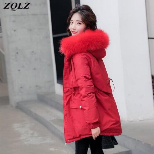 ZQLZ Winter Jacket Women Hooded Plus Size Casual Black Long Parka Mujer Loose Warm Overcoat Femme Down Cotton Padded Coat Female