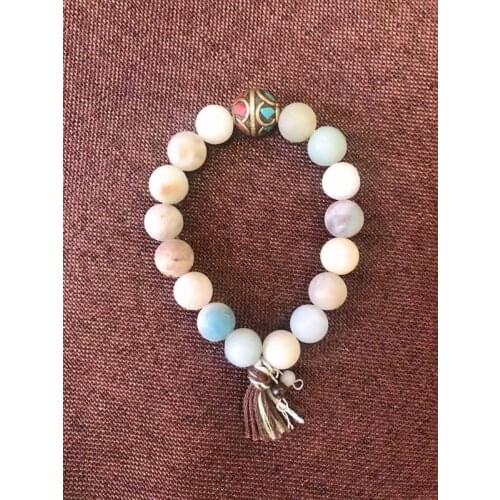 10mm matte amazonite stone bracelet nepal beads elastic bracelet tassel