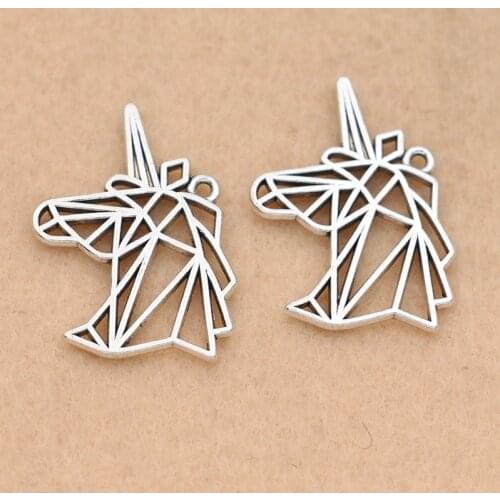10pcs Antique Silver Plated Hollow Unicorn Charm Pendant for Bracelet Necklace Jewelry DIY Making Accessories 29x21mm