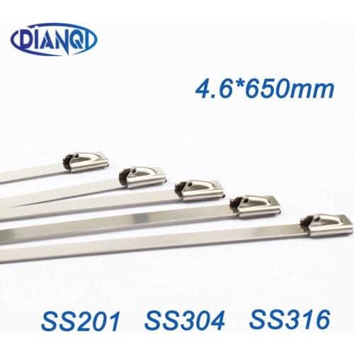 100pcs 4.6x650mm 4.6*650mm 4.6mmx650mm Latching Self-Locking Stainless Steel Zip Cable Tie Lock Tie Wrap cable ties 201 304 316