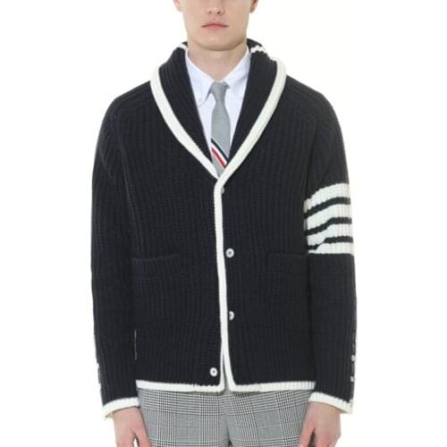 2021 Winter Sweaters Men Slim Turn Down Collar Cardigans Clothing Striped Wool Cotton Thick Winter Casual Coat High Qu
