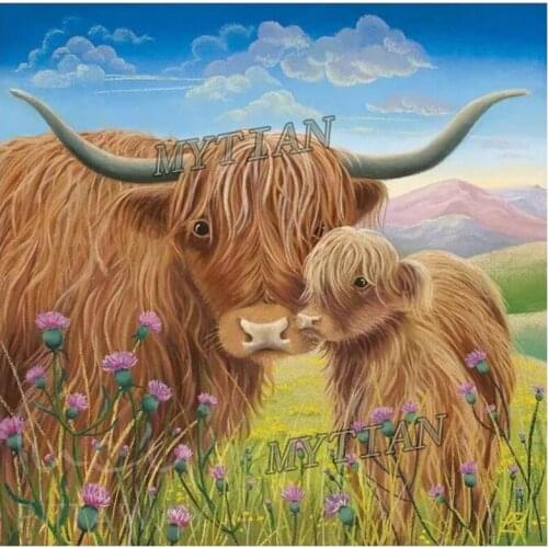 Full Square/round 5D DIY Diamond Painting animal Cow mother and Baby daisy Embroidery pattern Cross Stitch kit Mosaic room Decor