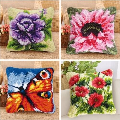 Flower Latch Hook Rug Kussen Kleed La Casa De Latch Hook Embroidery Carpet Foamiran Canvas Kits Pillowcase Cushion Foamiran DIY