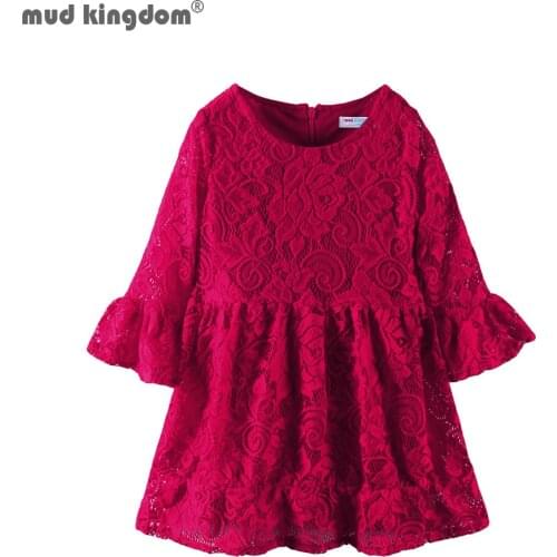 Mudkingdom Little Girl Dress Flared Long Sleeve Lace Fashion A-line Dress Autumn Kids Clothes