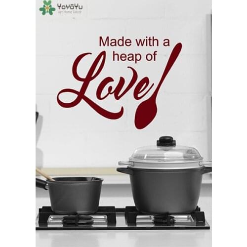Kitchen Wall Decal Spoon Pattern Quotes Made With A Heap of Love Vinyl Wall Stickers Window Houseware Interior Home Decor SY403