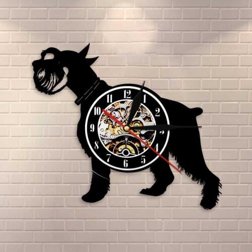 Giant Schnauzer Dog Breed Vinyl Record Wall Clock Mini Schnauzer Dog Canine Wall Clock Dog Pet Owener Dog Lovers Breeders Gift