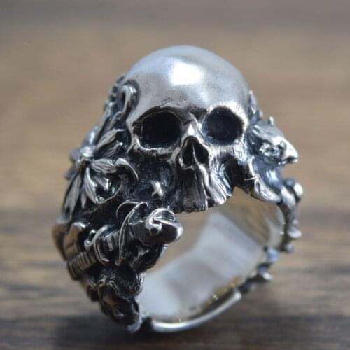 Gothic Fairy Tale Style Music Flower Skull Ring Gargoyle Stainless Steel Biker Rings Unique Women Punk Jewelry Gift