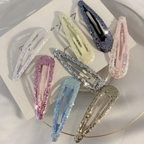 2Pcs 7cm Snap Hair Clips for Girls Women Hair Clip Pins BB Hairpin Bling Sequins Barrettes Children Hair Styling Accessories